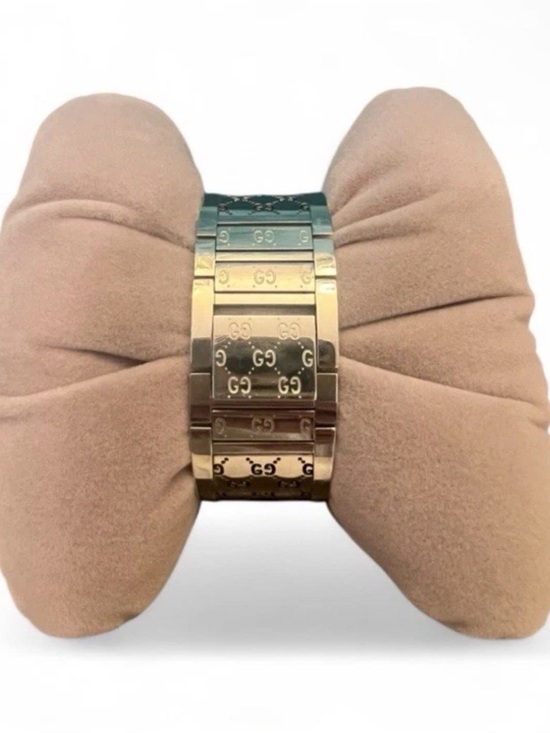 GUCCI Bronze Dial Twirl 112 Stainless Steel Lady\' 23mm Quartz Cuff Watch Size 7\